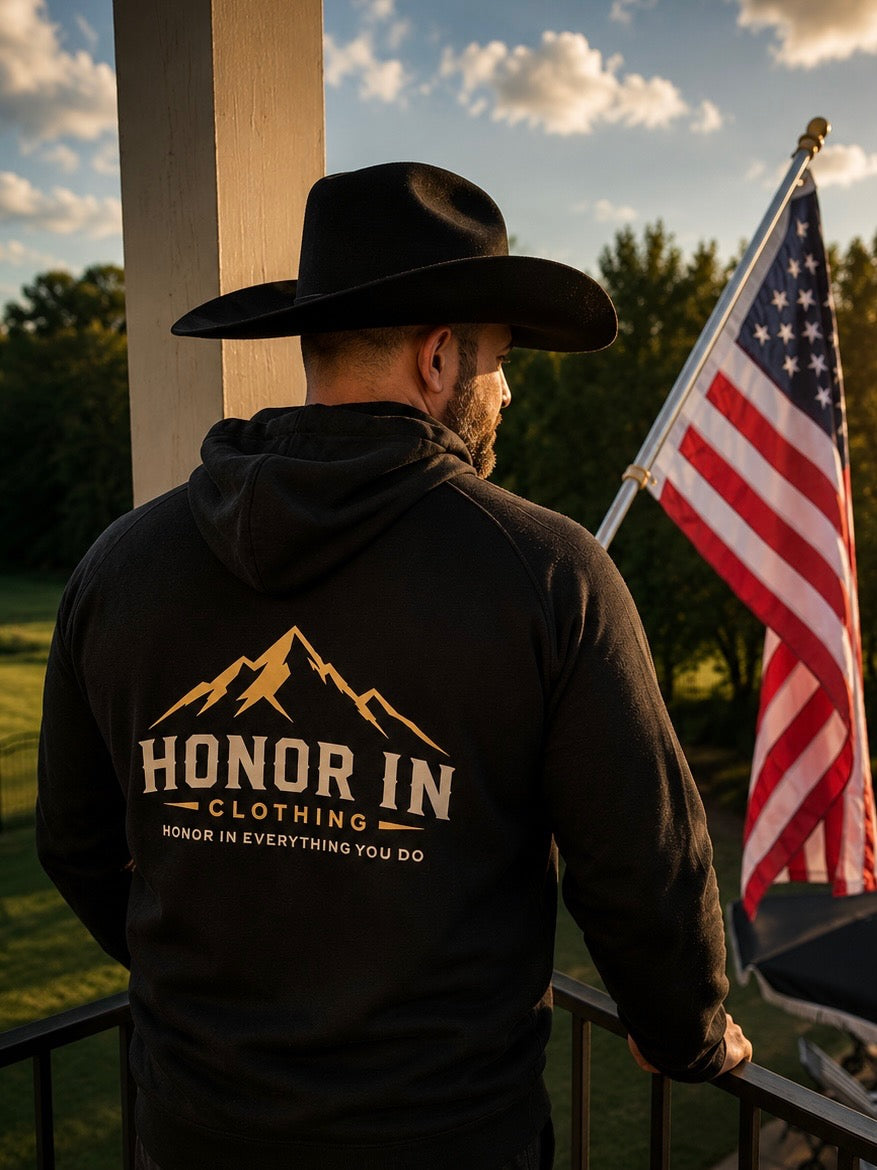 Mens "Honor In Clothing" Pull Over Back-Print Eco Raglan Hoodie